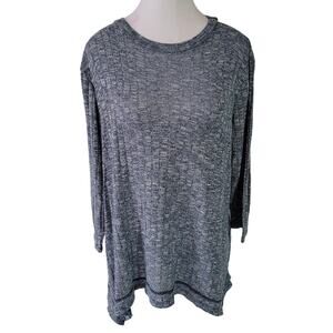 Chico's Zenergy‎ Size 2 US L Blue Bandana Hem Crewneck 3/4 Sleeve Check Knit Top